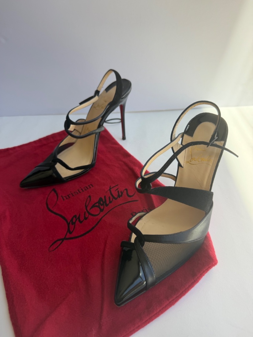 Christian Louboutin Mesh Patent Leather Heels Size 6 Black - Picture 6 of 8